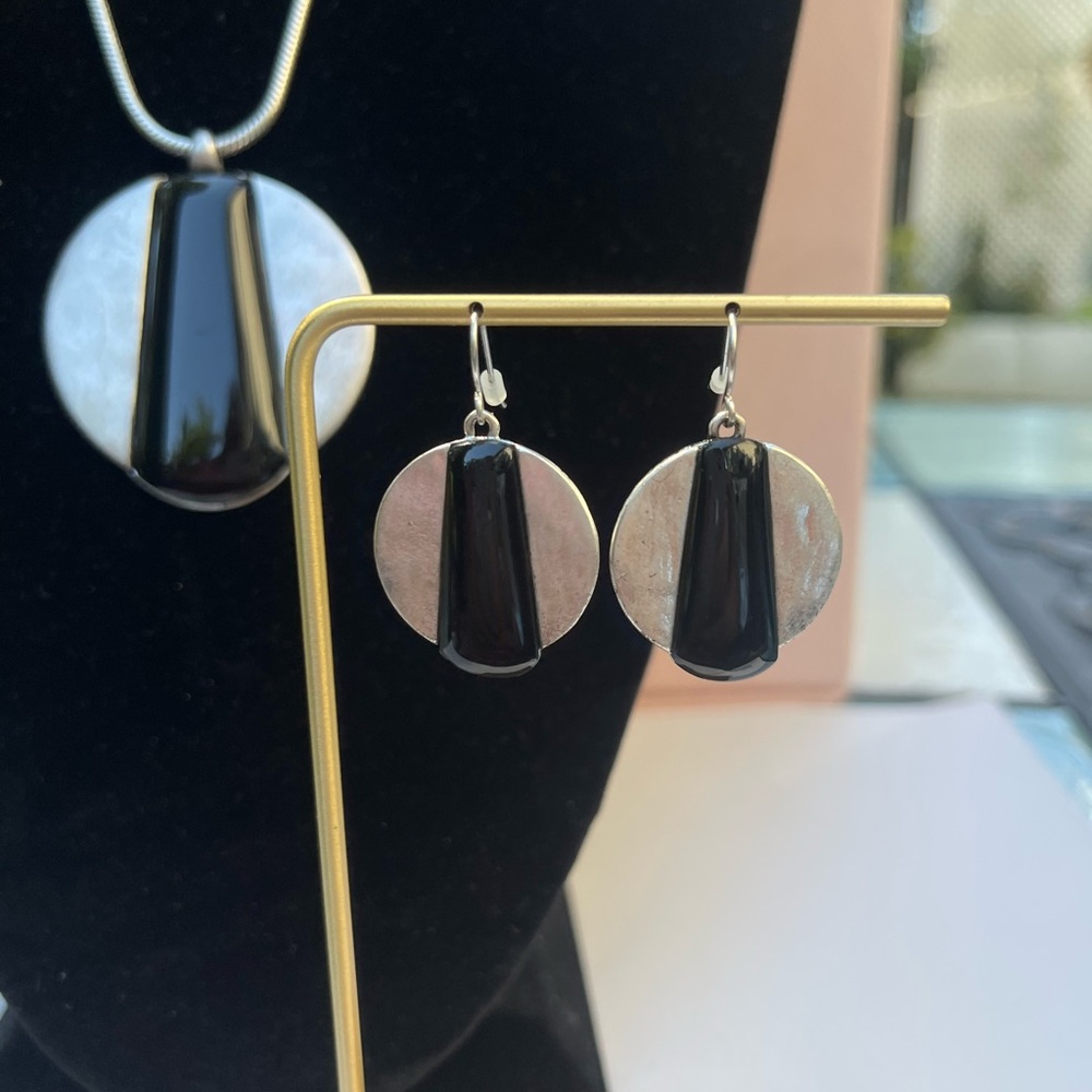 The Sak Black and Silver Tone Statement Necklace and Earring Jewelry Set Reto